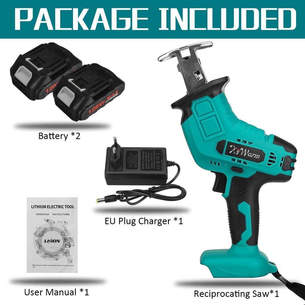 

128VF 3000 об./мин. Беспроводная электрическая сабельная пила с литий-ионным аккумулятором, сабельная пила с переменной скоростью, резак по металлу, дереву, электроинструмент 2*Batteries