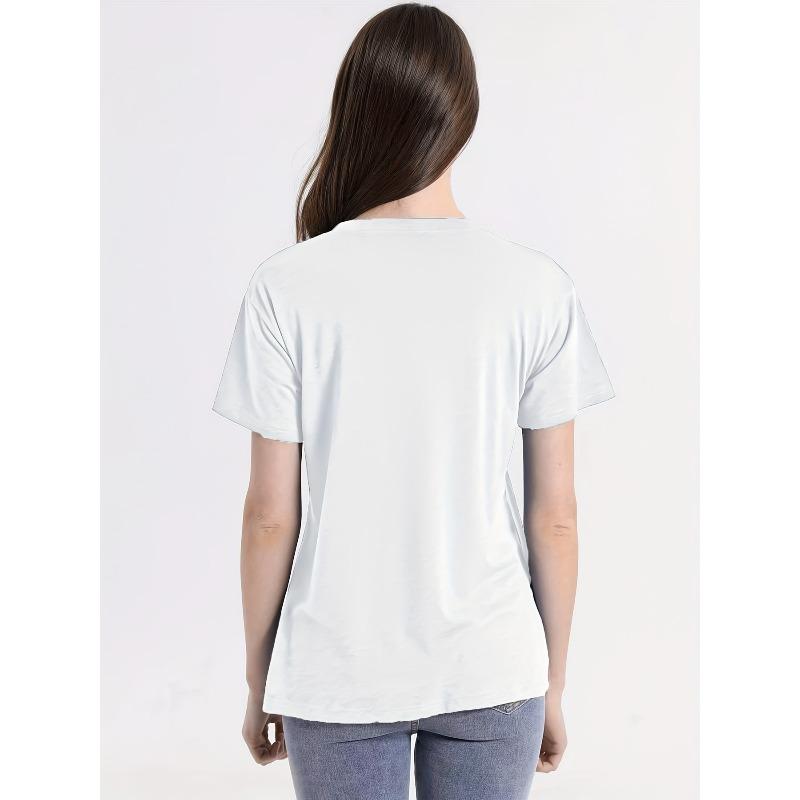 Camiseta com Estampa de Cabeça de Boi de Rodeio Tamanho Europeu, Camiseta Casual de Gola Redonda com Manga Curta, Roupa Feminina