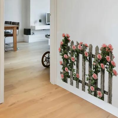 Fence Rose Flower Wall Stickers, Children's Room Decoration Wall Stickers, Self-adhesive Wall Stickers