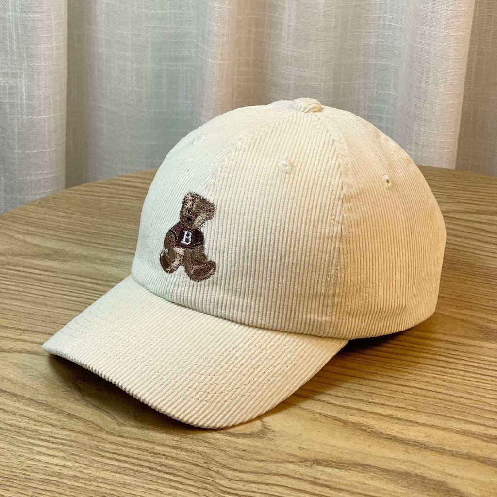 2024 Trendy Corduroy Baseball Cap with Little Brown Bear Design for Women and Men, Perfect for Spring and Autumn