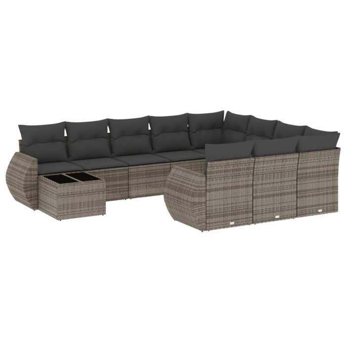 VidaXL Salon de Jardin avec Coussins 11 pcs, Canapés de Terrasse, Ensemble de Meubles de Patio, Mobilier d'Extérieur, Gris 3221929