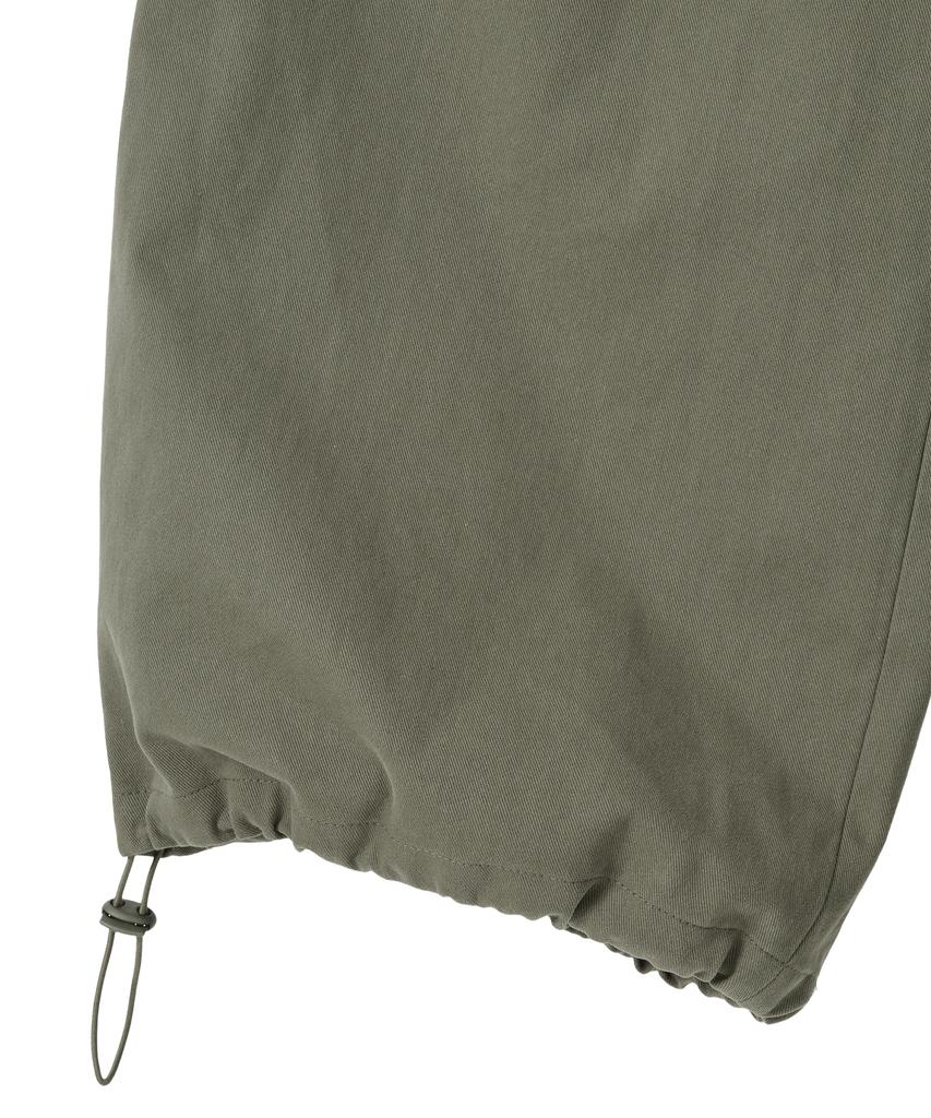 Uallong Essential Twill String Banding Wide Pants - Khaki