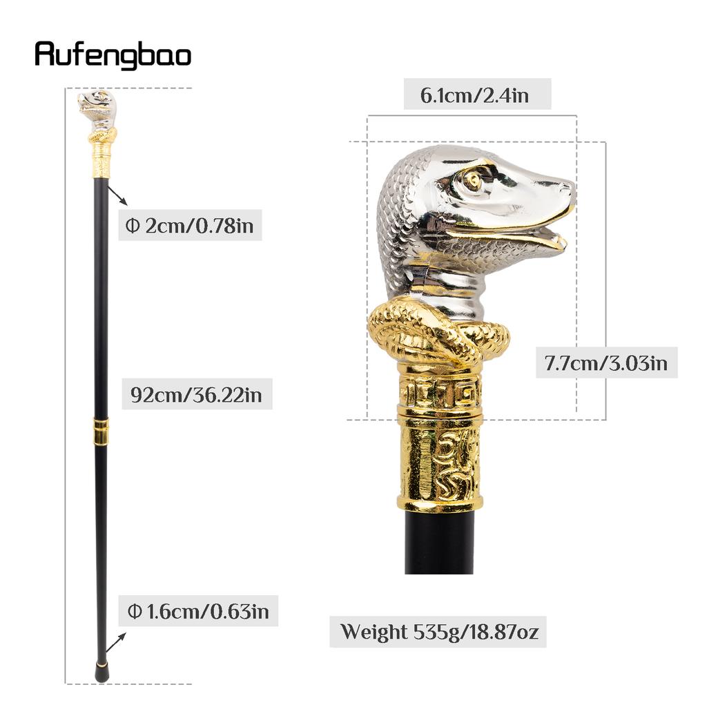 Golden White Snake Cobra Gentleman Walking Cane Fashion Walking Stick Gentleman Crosier Knob Walking Stick 92cm