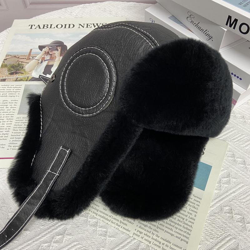 Căciulă Bomber din Blană de Iepure Bărbați Iarnă Caldă Groasă Căciulă Trapper Caldă cu Urechi Piele Naturală Curea Ajustabilă Căciuli de Zăpadă