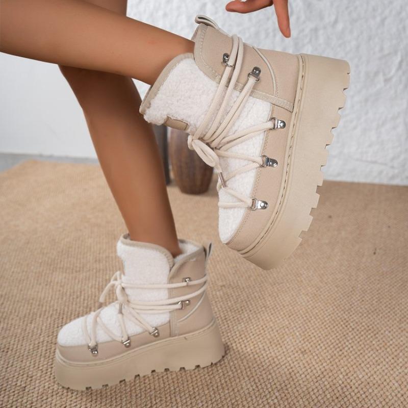 

Взуття великих розмірів, Взуття на товстій підошві, Круглоносі черевики до щиколотки, Нові флісові та утеплені бавовняні чоботи для жінок 37 бежевий