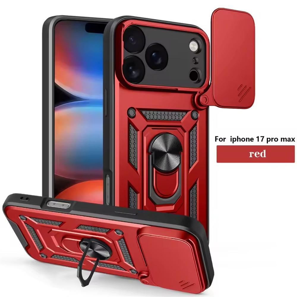 Magnetic Ring Holder Phone Case for iPhone 17 Air 16 15 14 Plus 13 12 11 Pro Max 16e Shockproof Armor Slide Camera Cover Funda iPhone 11 Pro красный