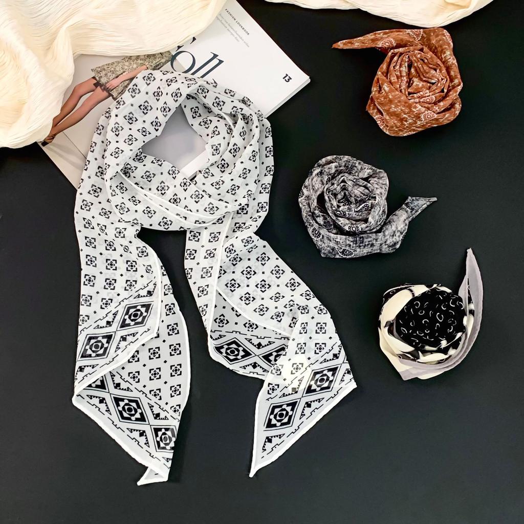 Scarf for Women Versatile Neck Flower Scarf Versatile Striped Headband Hairband Scarf