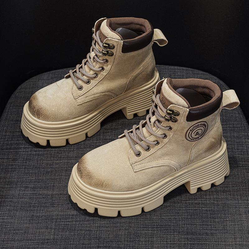 Big Yellow Boots Women's Autumn New Pigskin Retro Locomotive Boots Mountaineering Tooling Short Boots Martin Boots Women's Boots