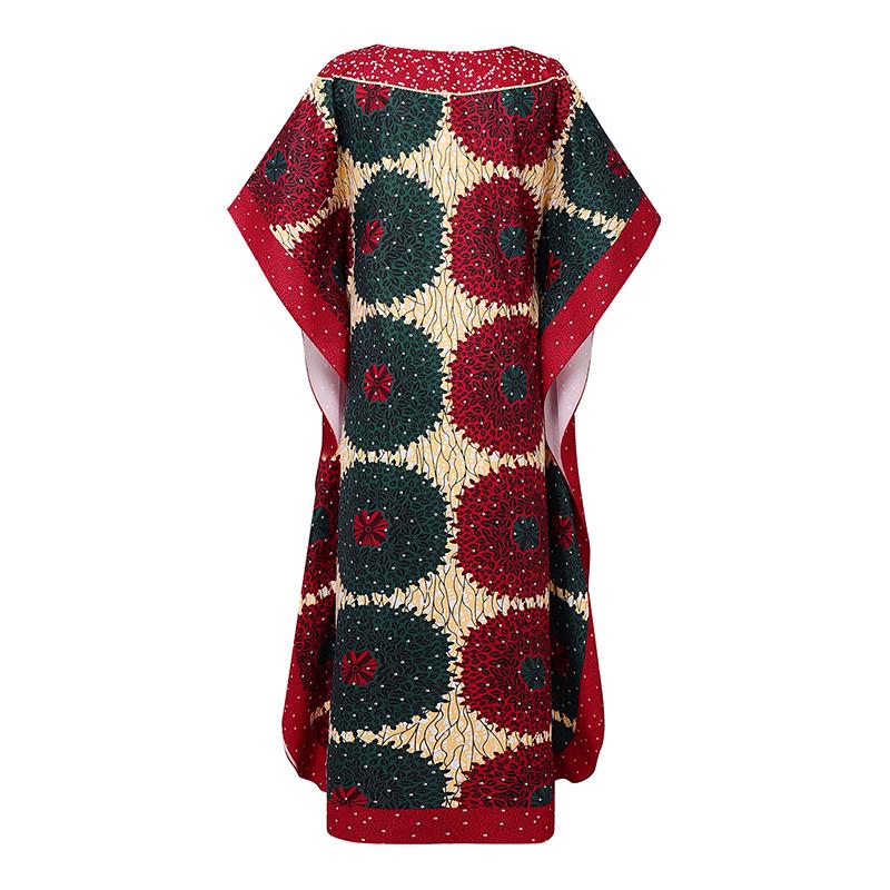 Oversized Women O Neck Ruffled Batwing Sleeve Printed Loose Maxi Kaftan Dress