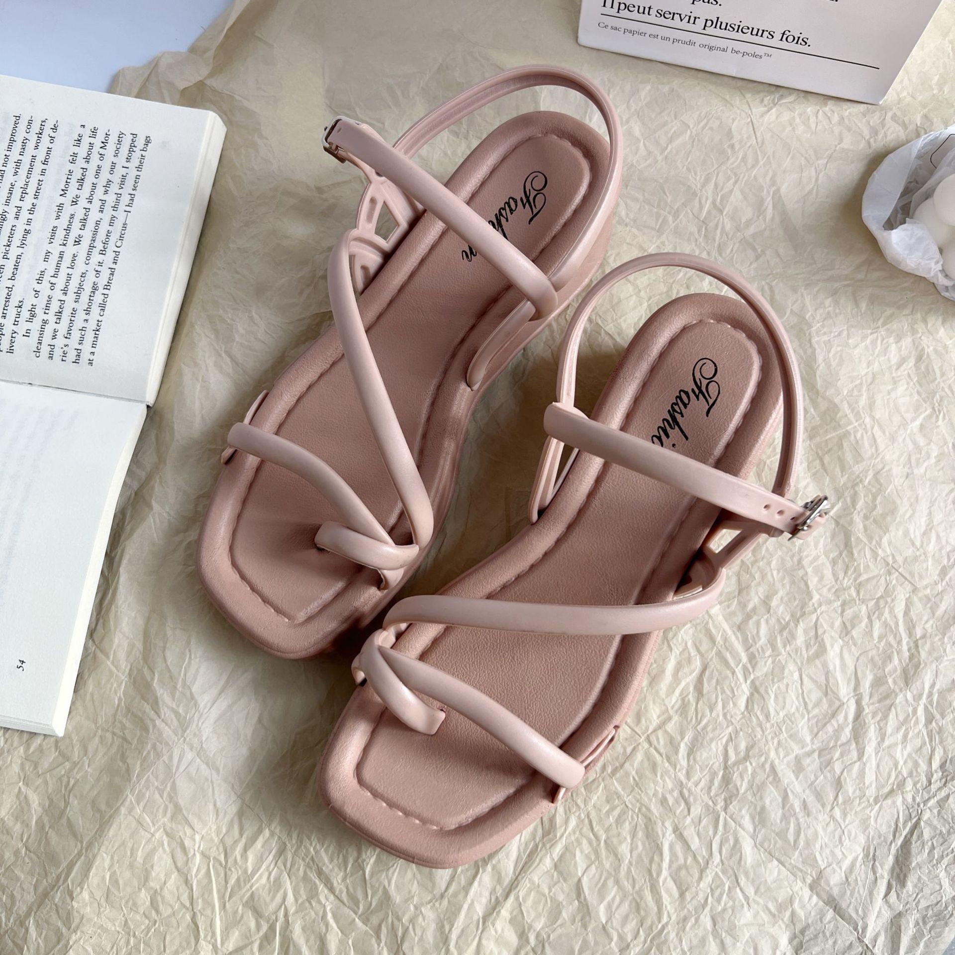 

Задний ремешок, закрывающий пятку, носок, прохладные тапочки для улицы, тонкий ремешок, полые римские прохладные тапочки, женские, лето, новинка 40-41