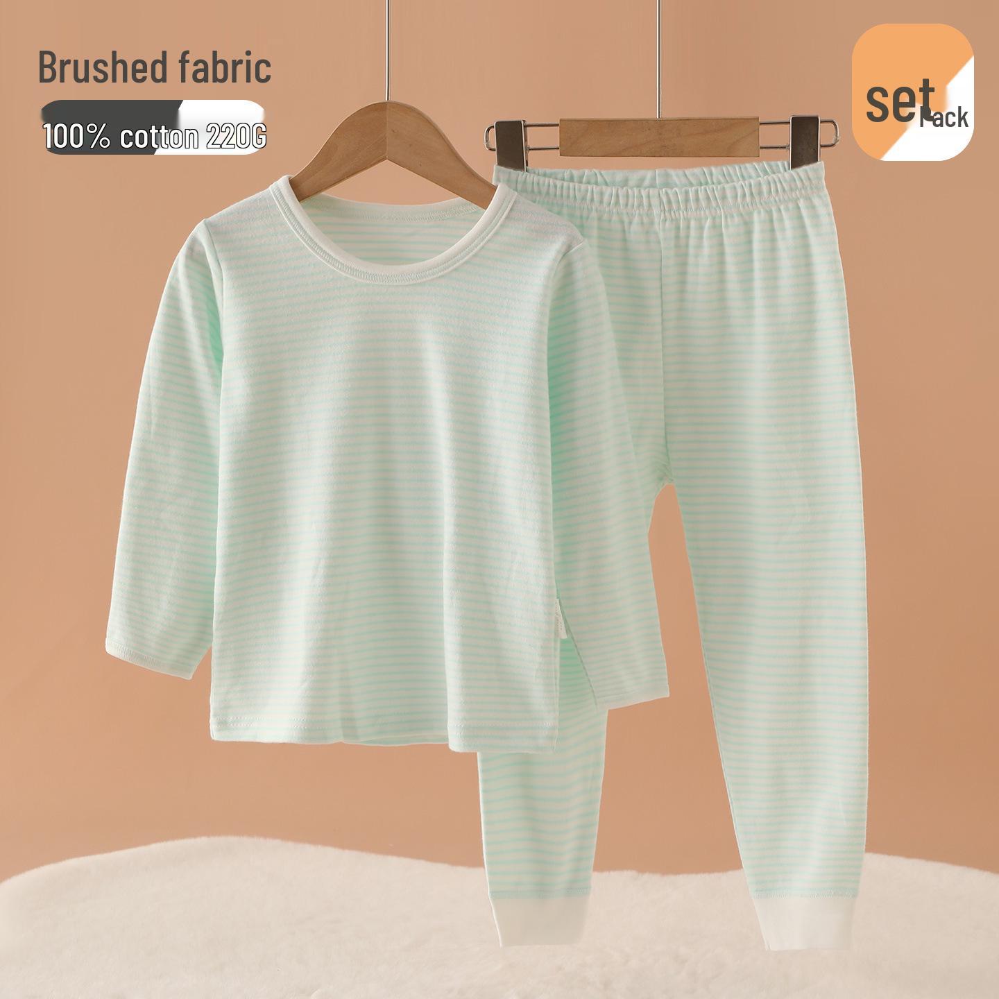 

Children s Cotton Pajama Set - Warm Autumn/Winter Striped Underwear for Boys & Girls 140cm (Height ~140cm)