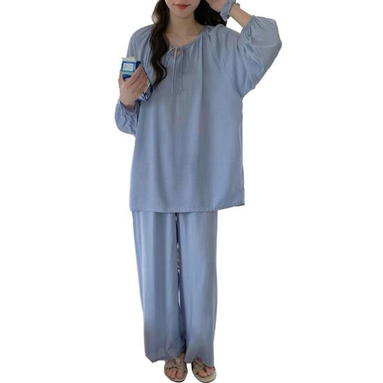 

Комплект пижамы для женщин Топ с длинным рукавом и брюки Комплект одежды для сна Повседневный свободный Домашний костюм Комплект из 2 предметов для весны и осени синий