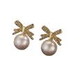 Exquisite Full-diamond Sweet Bow-shaped Pearl Stud Earrings for Women, Fashionable, Simple, Small, and Versatile. Ear Jewelry.