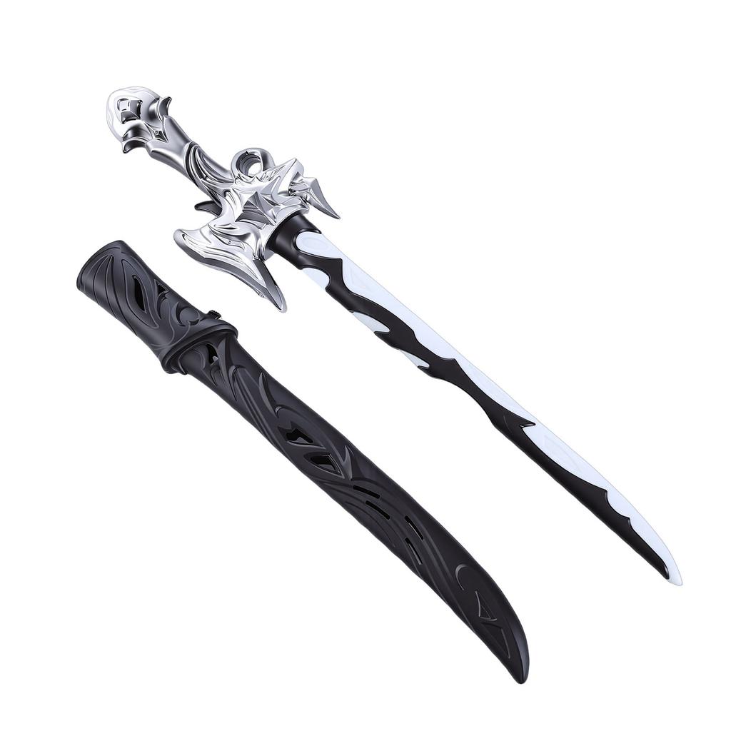 Light Up Sword Toy RGB LED Lighted Saber with Sound Sensor Sheath for Cosplay Party Display Birthday Gifts Silver