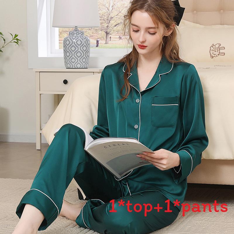 Silk Pajama Set For Women Spring Summer Light Breathable Lounge Sleepwear For Home Use