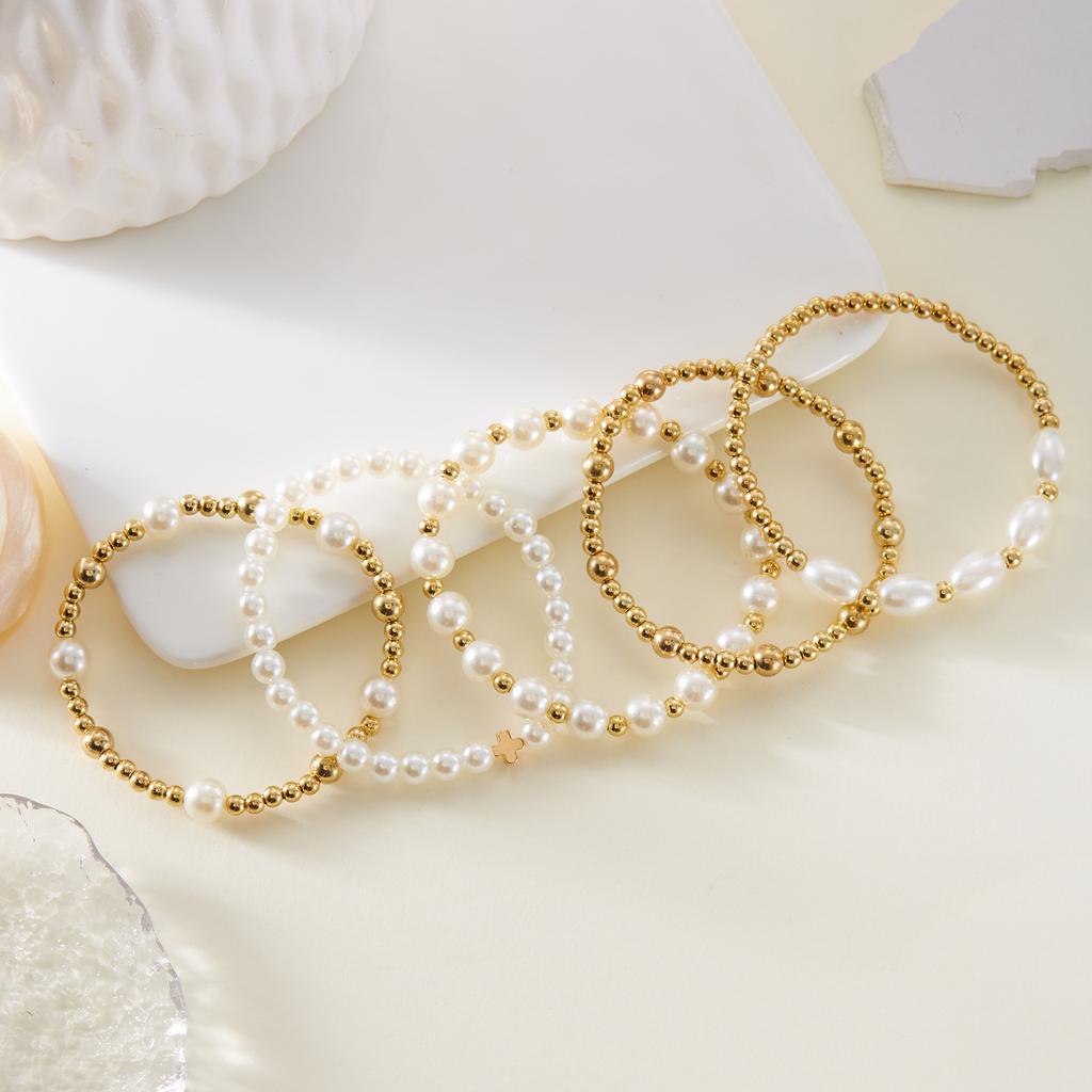 Imitation pearl bracelet women's temperament high-end pearl cross pendant beaded combination stacked bracelet