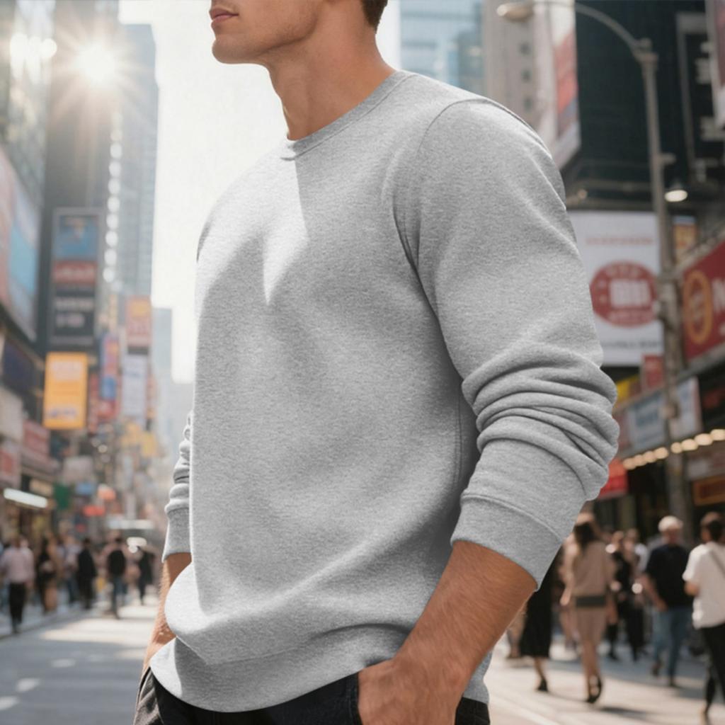 Men's Vintage Crewneck Long Sleeve Sweatshirt | Solid Color Loose Fit Casual Pullover | Retro Streetwear For Daily & Weekend Wear