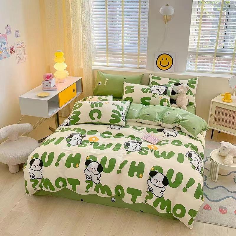 Pure Cotton Printed Four-piece Set, Pure Cotton Bed Sheet, Quilt Cover, Small Fresh Three-piece Set, Bed Home Thickened Quilt Cover