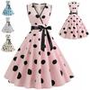 Frauen Retro Rockabilly Kleid Mode Sommer V-ausschnitt Ärmelloses Polka Dot Kleid Vintage Swing Kleid