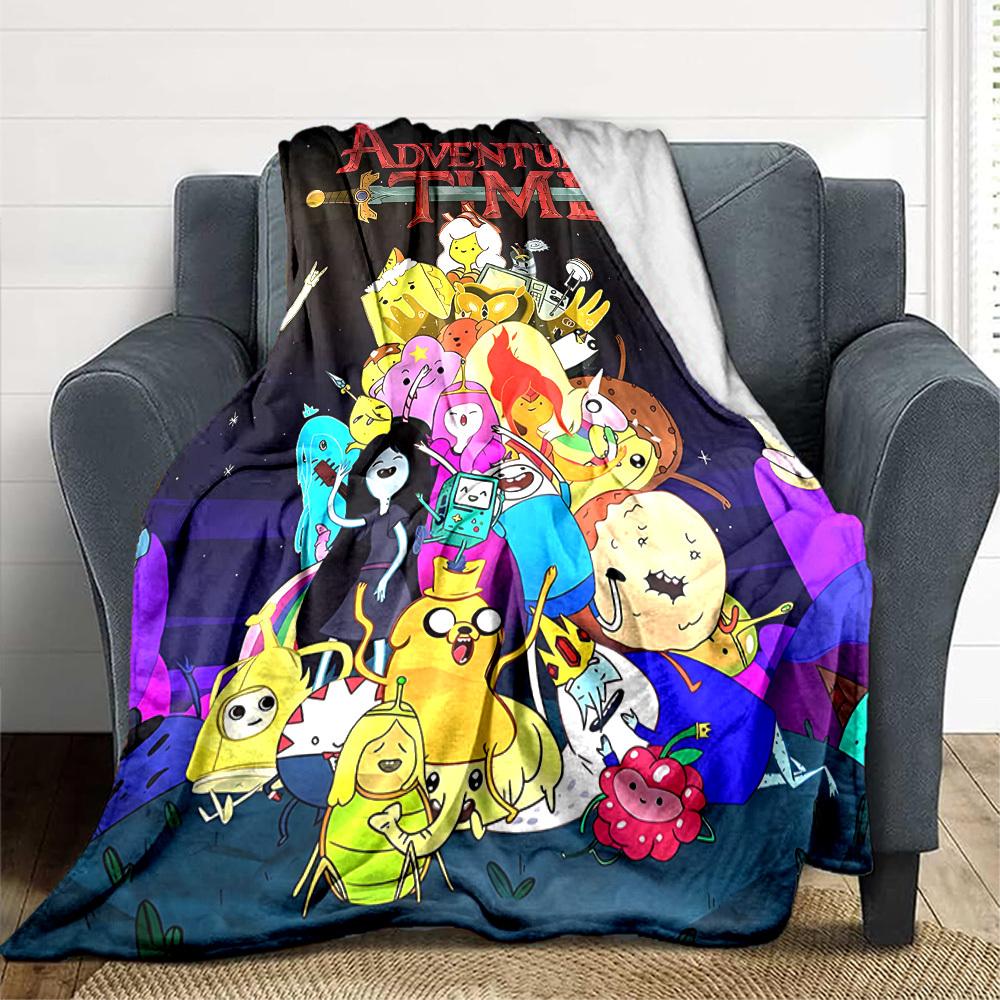 1pc Adventure Time Blanket Lightweight Flannel Throw For Sofa, Bed, Travel, Camping, Livingroom, Office, Couch, Chair, And Bed