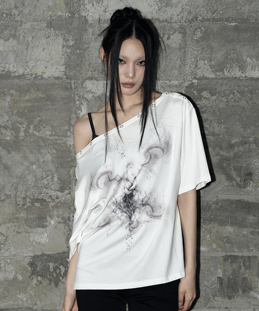 Aejeuyua Kitsch Rose Snap T-Shirt White