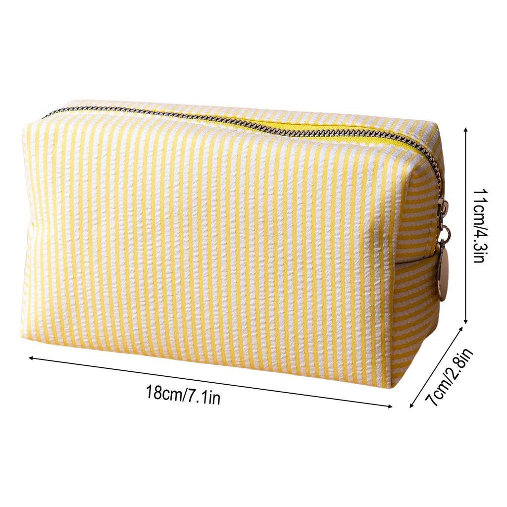 Striped Embroidered Travel Cosmetic Bag Portable Toiletry Organizer for Women Makeup Storage Pouch