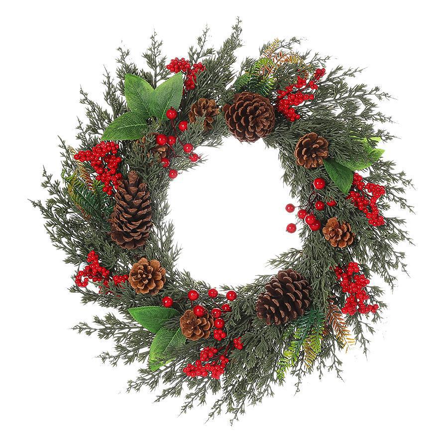 New Christmas Wreath Wreath Oil Pine Red Fruit Home Decoration American Christmas Rattan Pendant