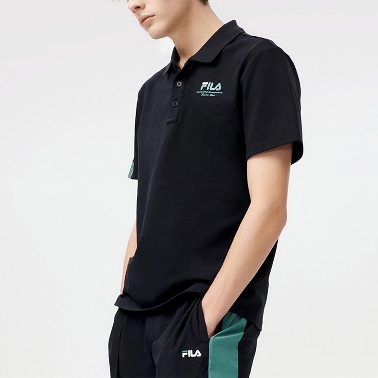 FILA Fusion Lifestyle Logo Print Letter Sports Casual Short Sleeve Polo Shirt Men Polo Shirts Black T11M123101FBK