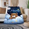 Custom Starry Sky Bear Blanket Personalized Name Kids Fleece Throw All Season Soft Warm Bedding Home Decor Gift for Children