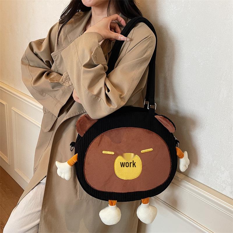 Sac bandoulière patchwork Capybara dessin animé en peluche 2025 - Grande capacité, design mignon