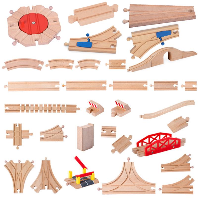 Children's Wooden Track Accessories Combination Universal Track Beech Wood Railway Train Track Toys Fit Biro All Brands Track