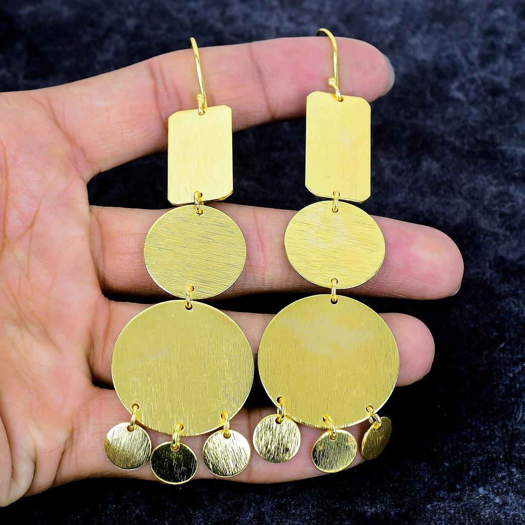 Golden Look Gemstone Handmade 925 Sterling Silver Jewelry Earring 4.37" M-3381