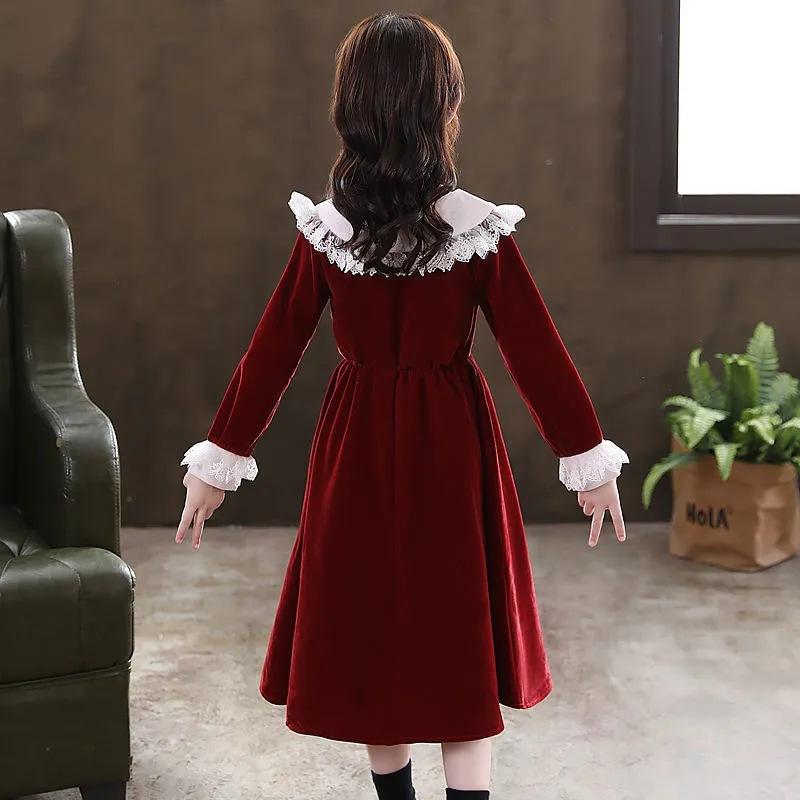 Girls' Spring Long-Sleeve Dress: Elegant Mid-Length Princess Style