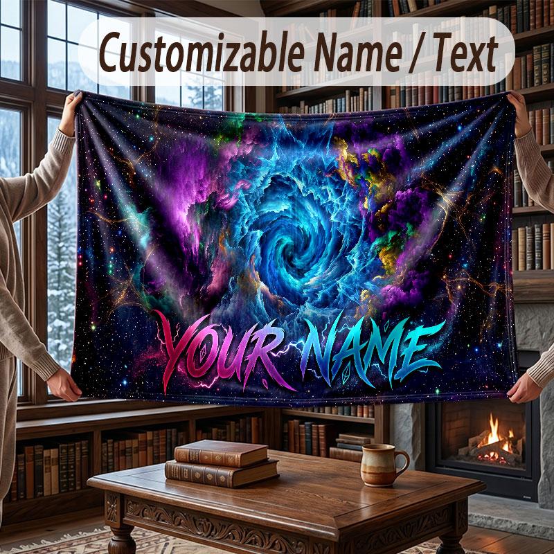 Weltraum Kosmisches Thema Decke Benutzerdefinierter Name Text Personalisierte Decke Weich Gemütlich Decke für Zuhause Sofa Bett