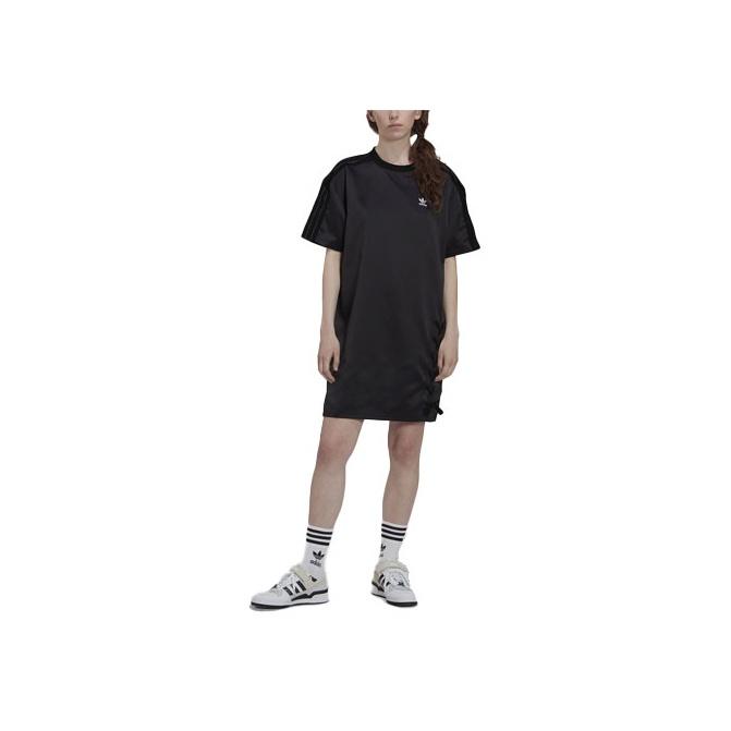 

Adidas Originals Trefoil SS22 Классическое платье с короткими рукавами и боковыми разрезами с тремя полосками Женское платье Черное HK5079 S