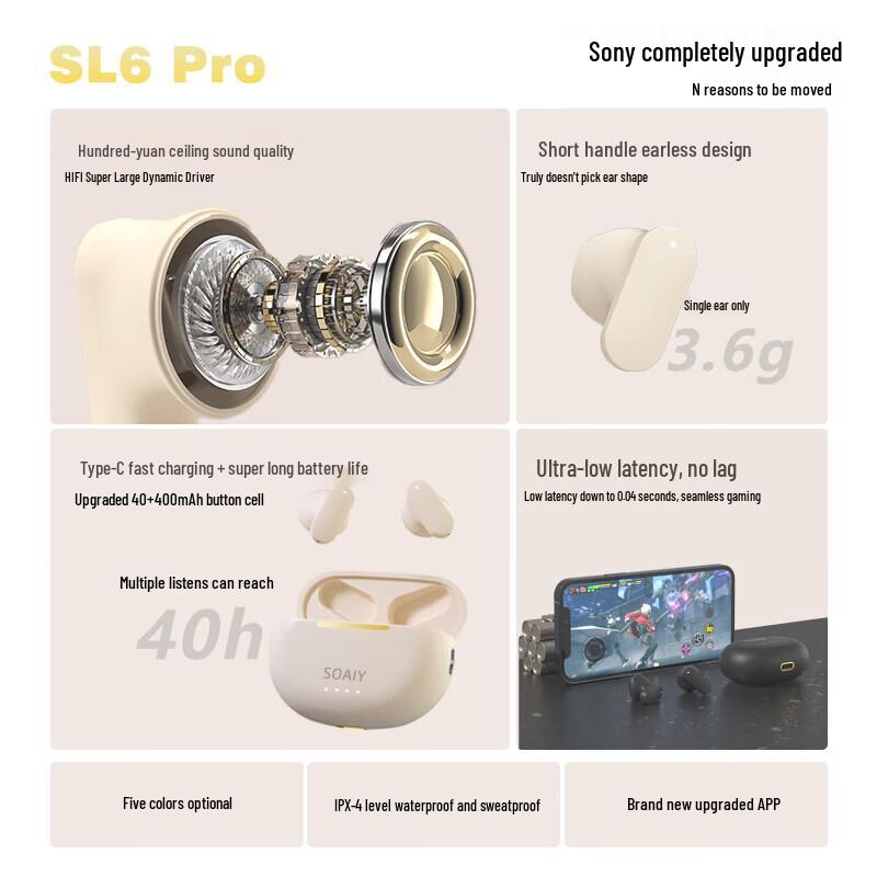 Soaiy SL6 Pro True Wireless Open-Ear Sports Earbuds