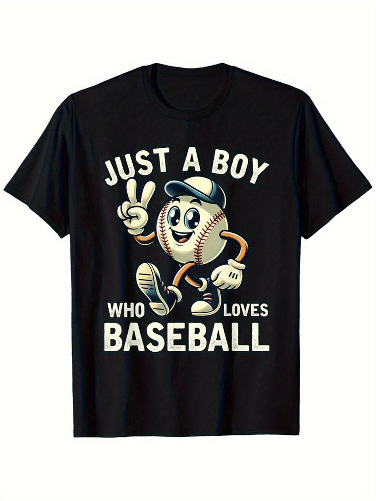 Just A Boy Who Loves Baseball TShirt for Boys 100 Cotton Cartoon Graphic Kids Casual Short Sleeve Sports Tops