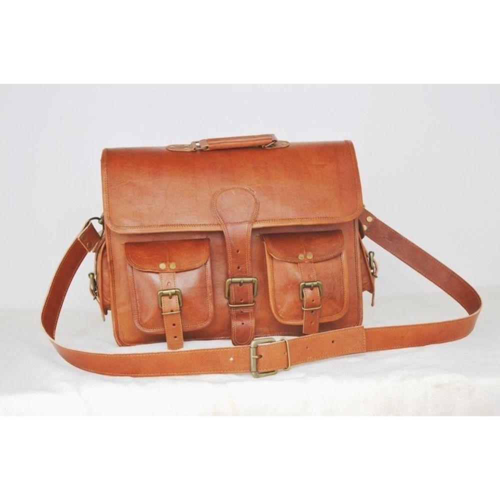 

1 Side Brown Leather Motorcycle Side Pouch 1 Bags Saddlebags Saddle Panniers 15 x 11 x 4 in