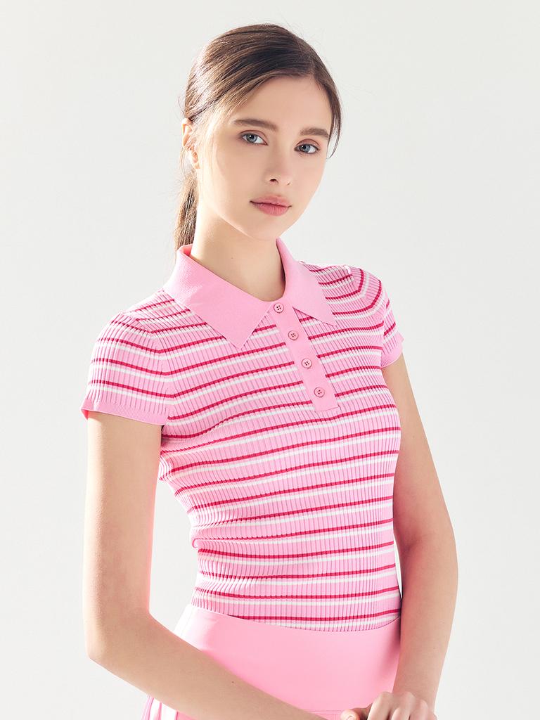 LORDLOAR Striped Slim Collar Knit Pink
