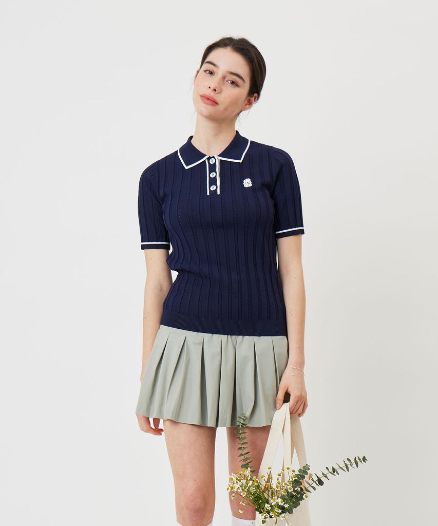 AVEN Evenbear Half Knit Polo Shirt Navy