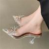 Aneikeh Spring Butterfly-knot Crystal Women Pumps PVC Transparent Heels Elegant Pointed Toe Party Prom Mules Shoes