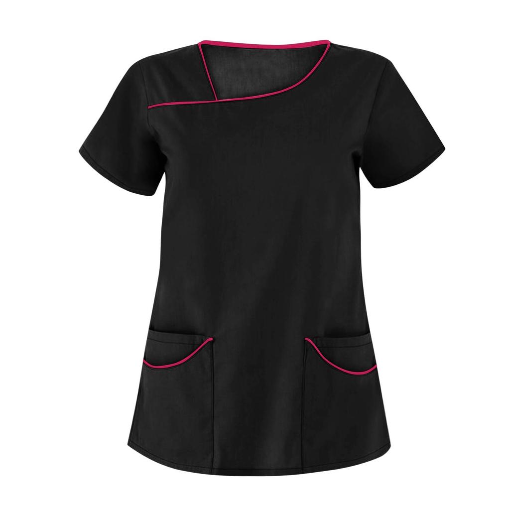 Women's Fashion Solid Short Sleeve Pattern Tops Pocket Working T-shirts