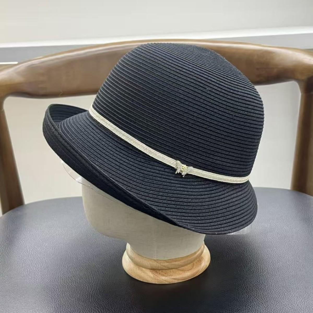 

color warped edge fisherman hat children summer straw weaving sunscreen sunshade straw hat temperament small basin hat M（55-58cm） чёрный