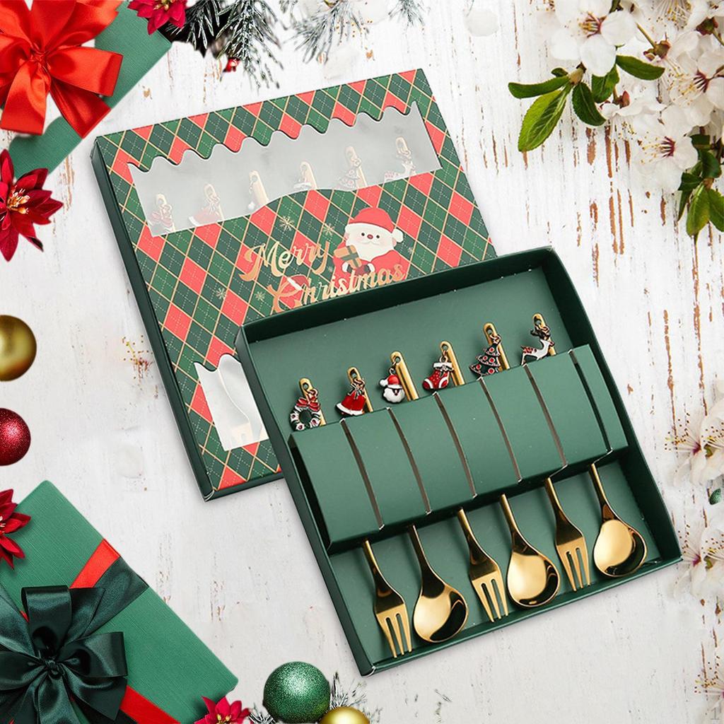 4 bucăți vesela de Crăciun cu cutie cadou Linguri creative din oțel inoxidabil furculițe pentru cină