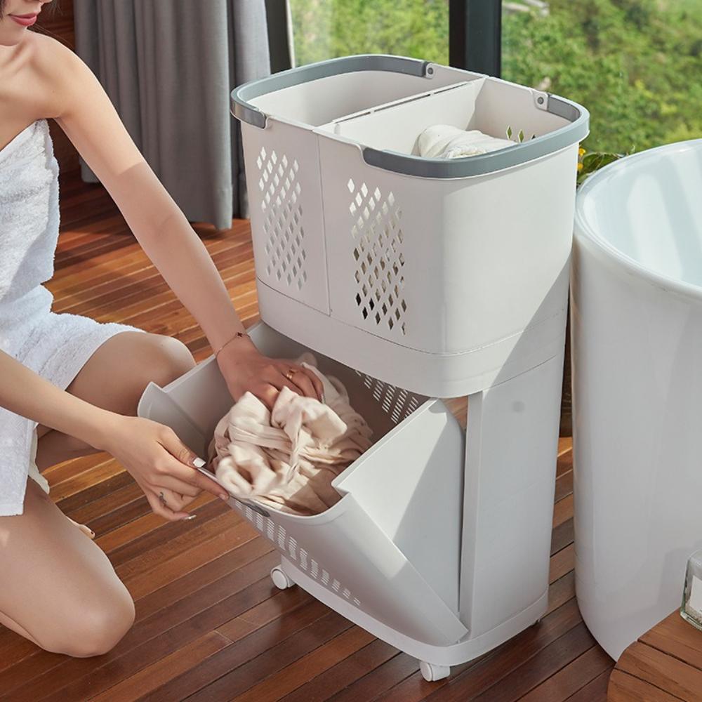 Plastics Laundry Basket Bathroom Dirty Clothe Basket with Wheel Household Multi-Layer Laundry Baskets for Storing Dirty Clothes