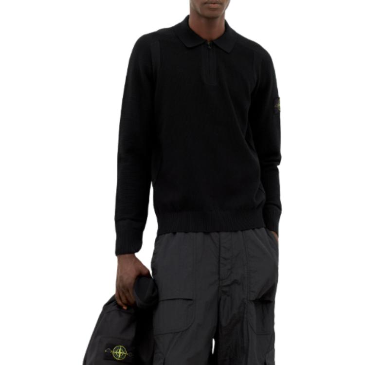 

STONE ISLAND Однотонный пуловер с логотипом, поло, приталенного кроя, с длинным рукавом, мужской, черный 8115558A4-V0029 XL