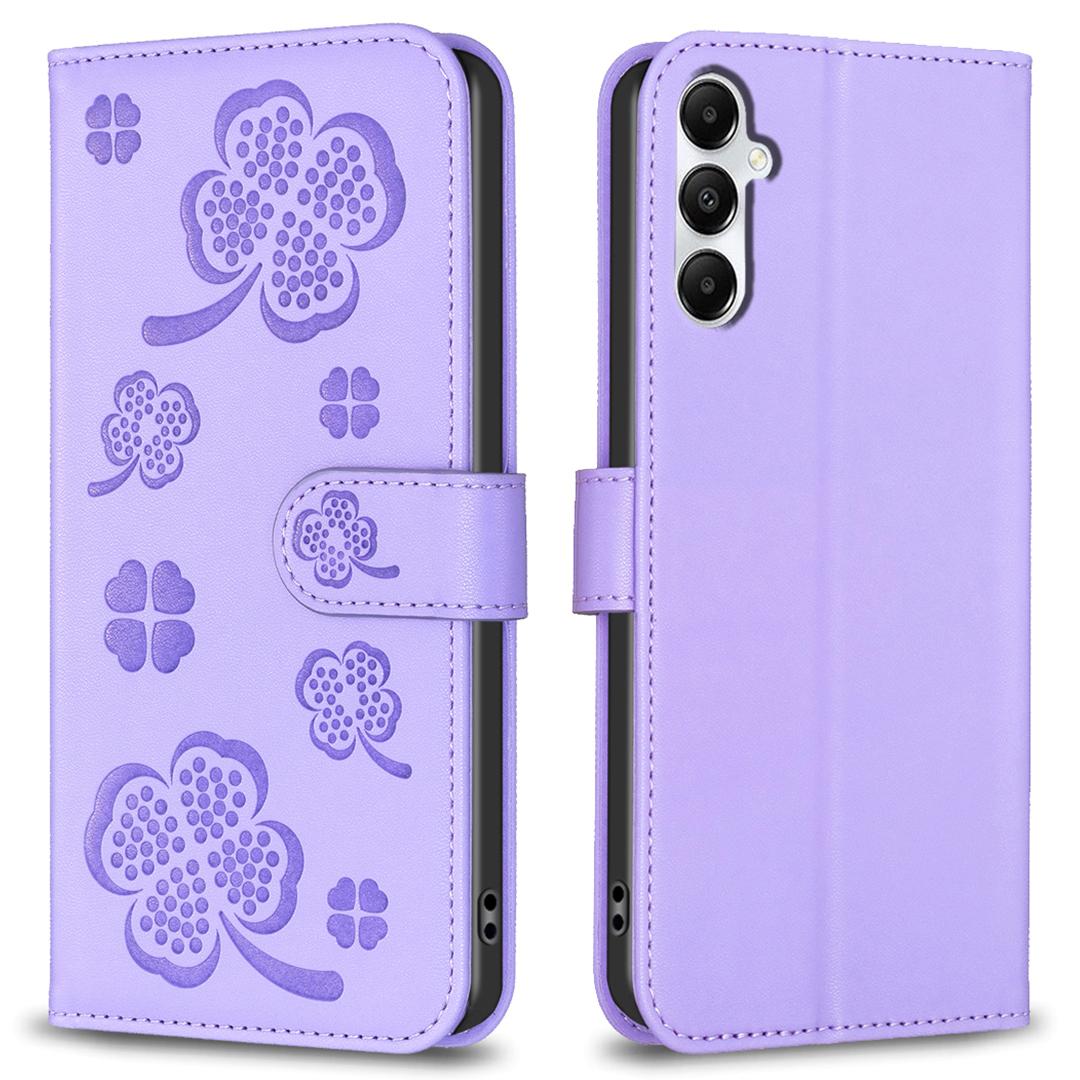 

For Samsung Galaxy A16 5G/A16 4G Case Clover Pattern Wallet Stand View Leather Phone Cover Purple