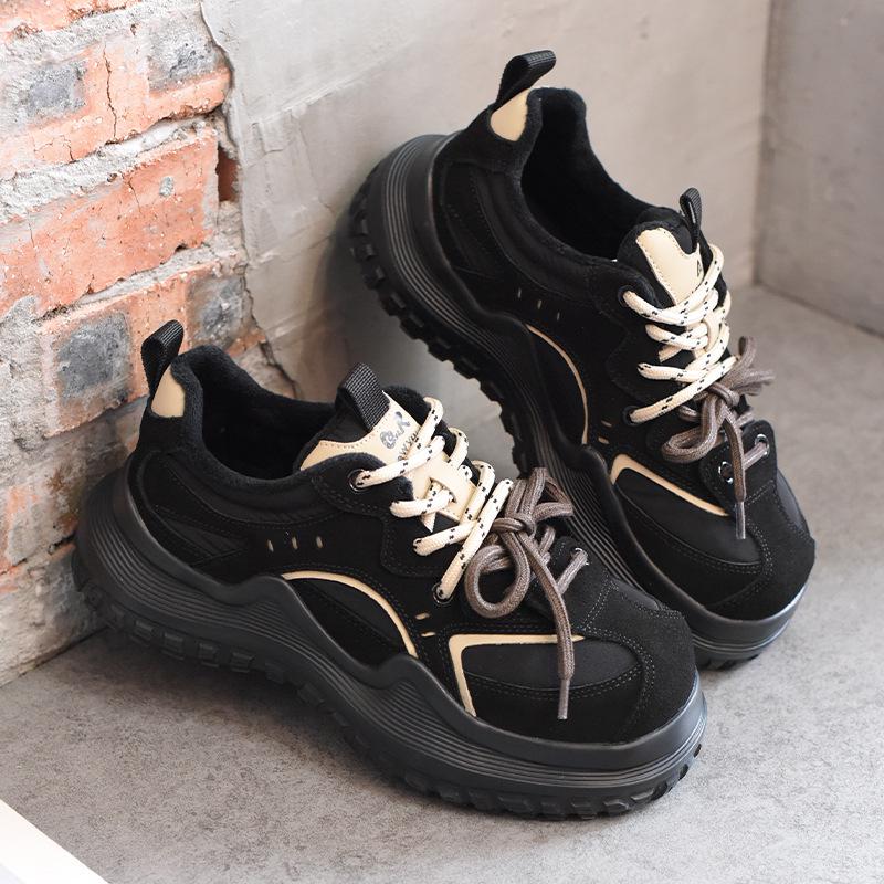 Γυναικεία Παπούτσια Shougu 2024 Ρετρό Πλατφόρμα με Βελούδο και Διπλά Κορδόνια