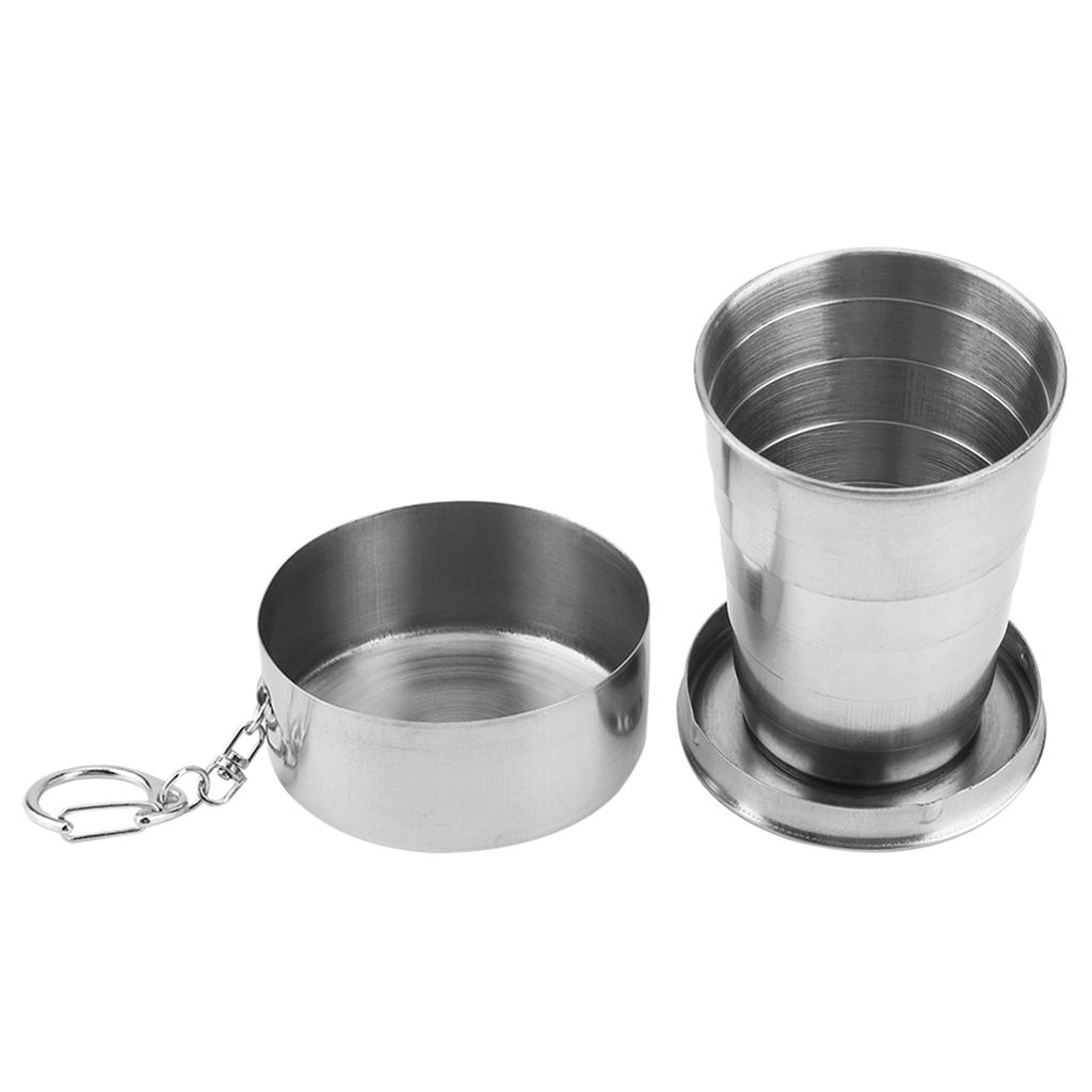 Portable Outdoor Stainless Steel Collapsible Folding Cup for Traveling Camping with Key Chain