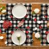 4pcs,Buffalo Plaid Hearts Gnomes Love Valentine's Day Placemats Set of 4, 12x18 Inch Anniversary Wedding Holiday Table Mats for Party Kitchen Dining D